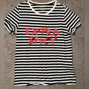Kate Spade New York Broome Street Black White Stripe Extra Spicy Tassel Top XS